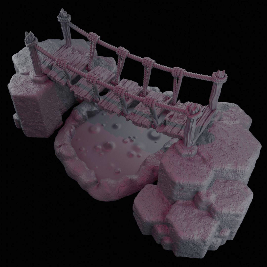Rope Bridge Over Bubbling Lava