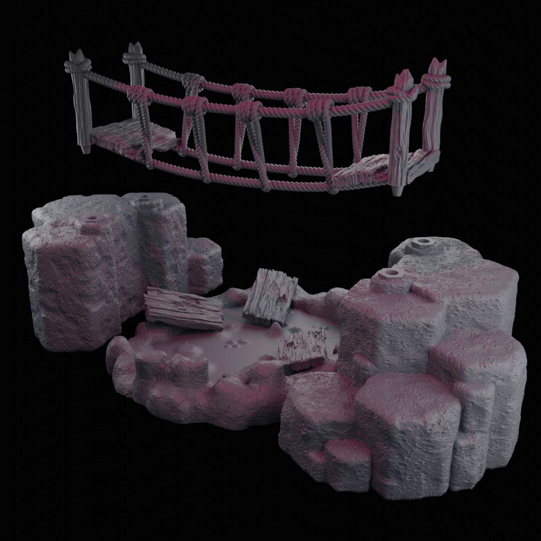 Rope Bridge Over Bubbling Lava